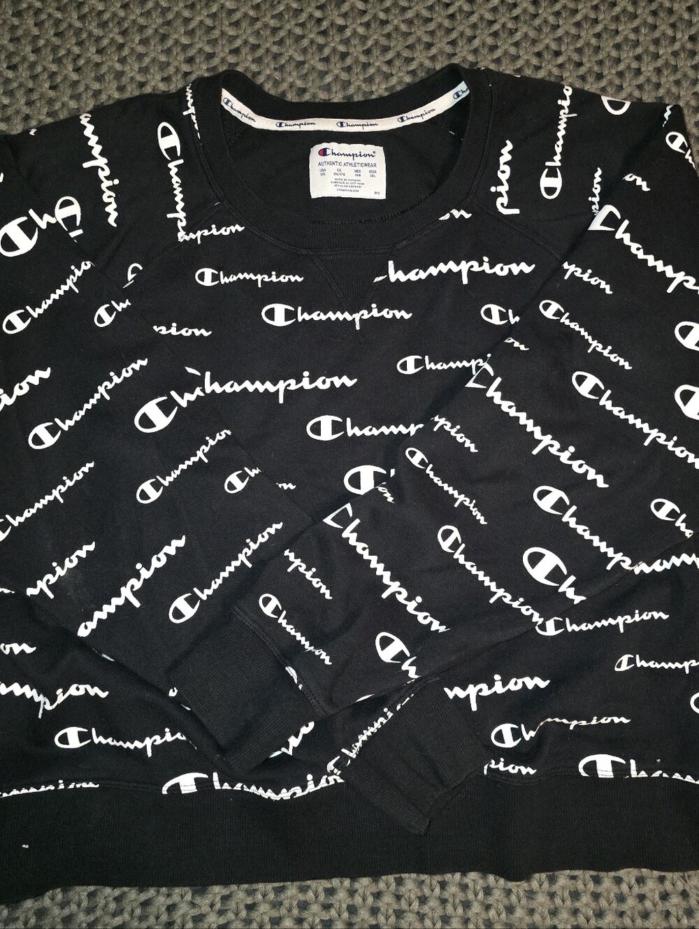 Champion Black Sweatshirt with White All-Over Logo 2X